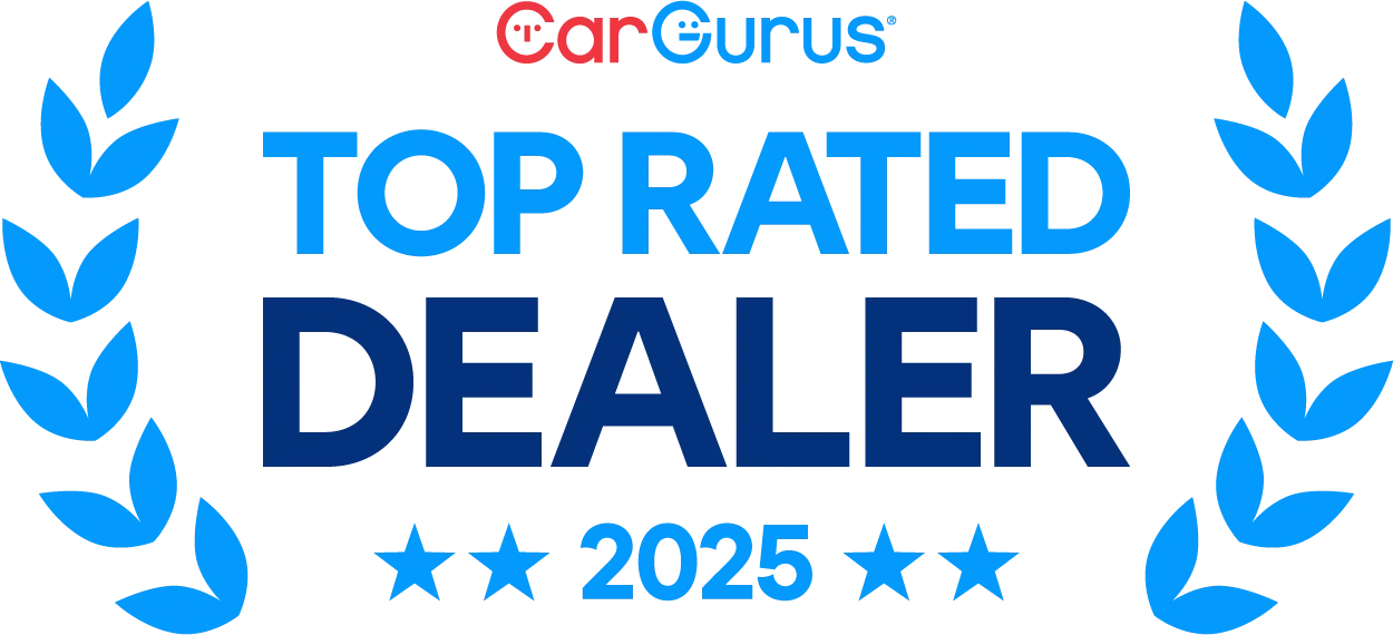 CarGurus Top Rated Dealer 2025 award badge with laurel wreath design.