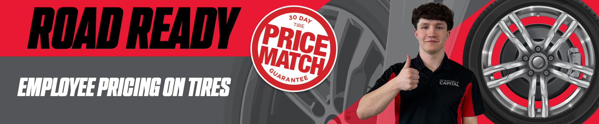 "Service specials banner with Chevrolet, Buick, GMC, Cadillac logos, and certified service text."