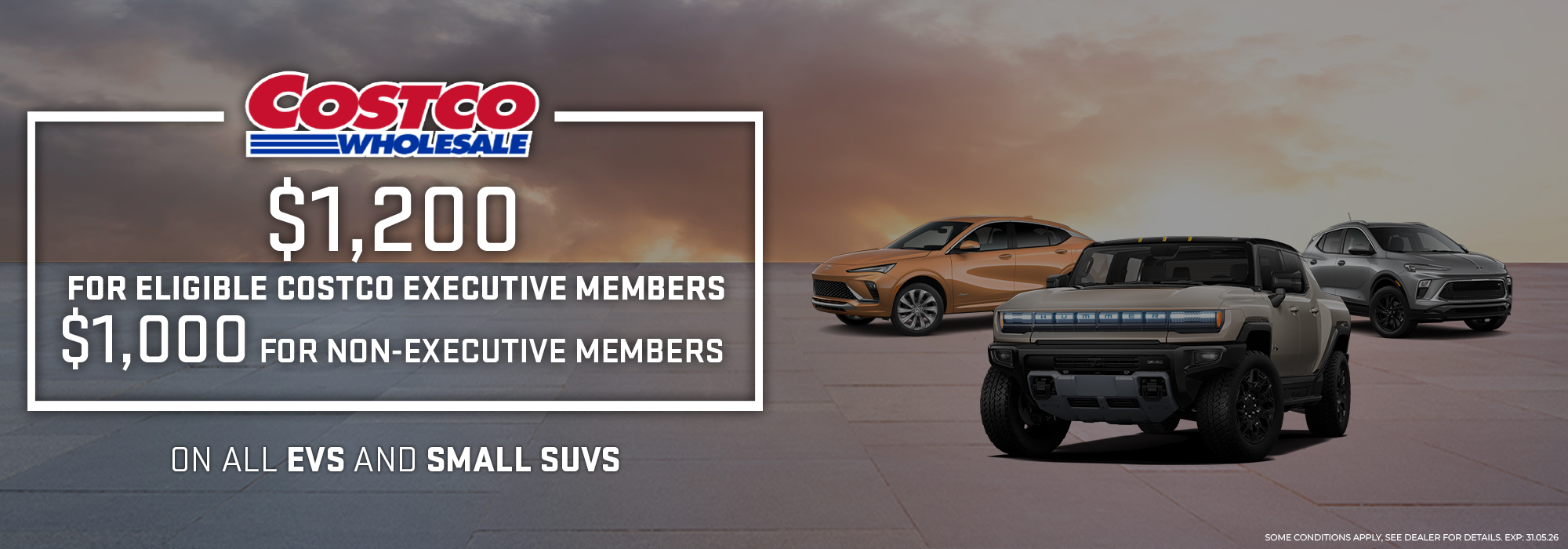 Costco offers $1,200 for executive members and $1,000 for non-executive on EVs and small SUVs.