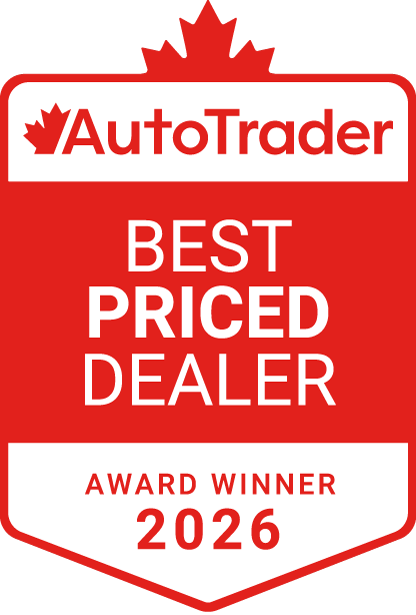 AutoTrader "Best Priced Dealer" Award 2026 badge, featuring a red and white design with a maple leaf.