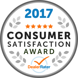 2026 Consumer Satisfaction Award badge from DealerRater with five stars.