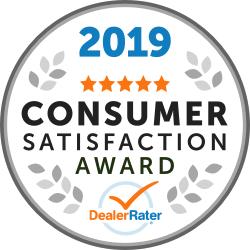 2026 Consumer Satisfaction Award badge from DealerRater with five stars.