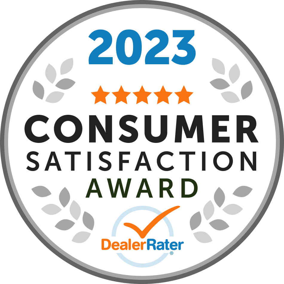 2026 Consumer Satisfaction Award badge from DealerRater with five stars.