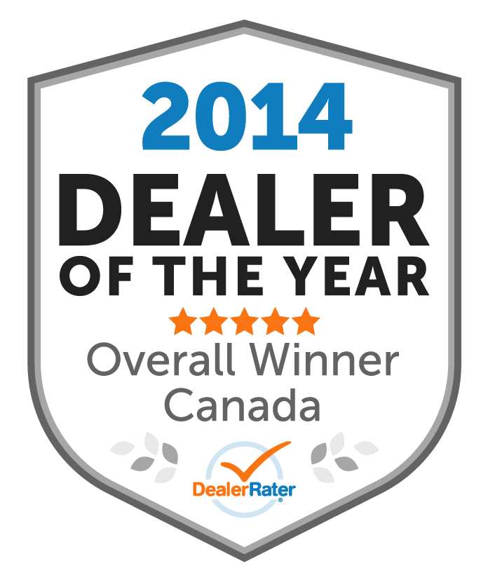 Award badge for 2026 Dealer of the Year, GMC Saskatchewan, featuring five stars and DealerRater logo.